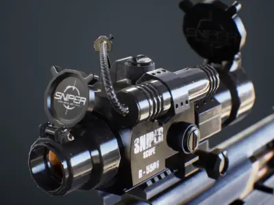 AK-47 Assault Rifle with Scope and Suppressor Low-poly 3D model