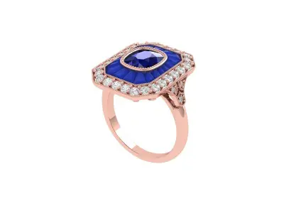 Cushion Solitaire Art deco Ring 3D print model 5