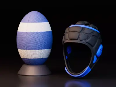 Rugby Ball and Protective Headgear 3D model