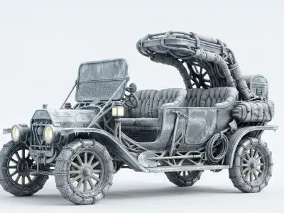 Ancient Arctic Explorer Brass Era Car 3D Model Low-poly 3D model