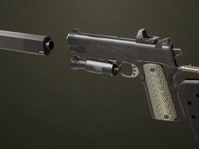 Pistol 07 Black Generic All PBR Unity UE Textures Included Low-poly 3D model