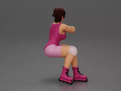 Roller skater in outfit performs balanced squat arms crossed 3D print model