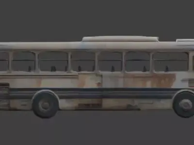 Wrecked City Bus Post Apocalyptic 3D Model Low-poly 3D model
