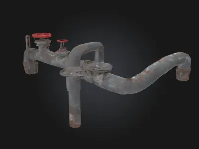 Rusty Industrial Pipe System Aged Utility Network 3D model