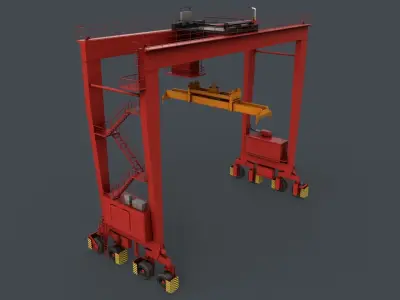 PBR Rubber Tyred Gantry Crane RTG V2 - Red Low-poly 3D model