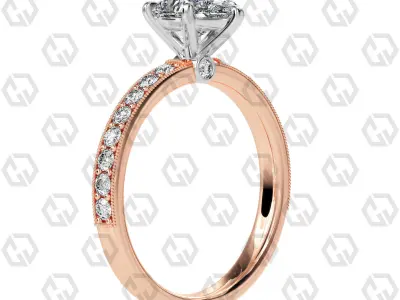 Ring 167 Pear Shape milgrain pave set ring with Gems 3D print model
