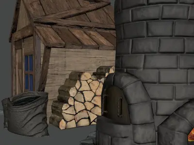 Medieval house Low-poly 3D model 17