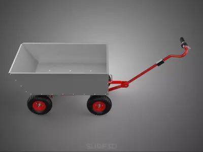 RED SILVER ELECTRIC MOTORIZED CART TROLLEY TRAILER CARGO WAGON 4 3D model