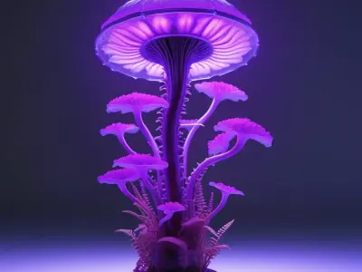 Fantasy Bioluminescent Mushroom Cluster 3D model