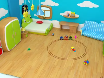 Cartoon Boy room - Low-poly 3D model Low-poly 3D model