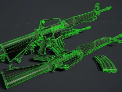 M16A1 two rifles Low-poly 3D model