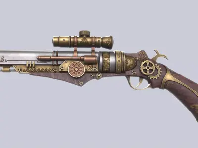 Steampunk gun Low-poly 3D model 3