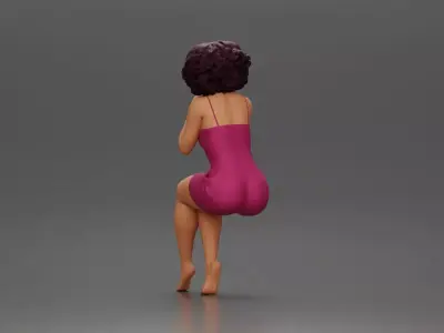 Woman in Pink Dress Sitting with Hands on Chin 3D print model