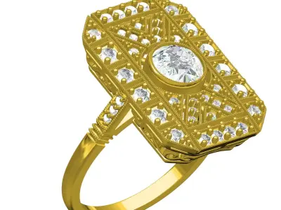 Antique Art Deco Filligree Wedding Bridal Ring 3D print model