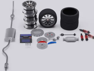 Car parts Pack Low-poly 3D model