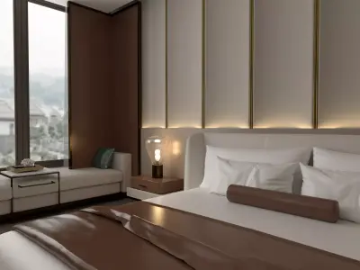  Luxury Modern Boutique Hotel Bedroom Scene 3D model