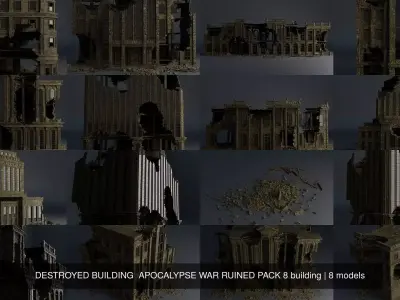 DESTROYED BUILDING  APOCALYPSE WAR RUINED PACK 8 building purchase