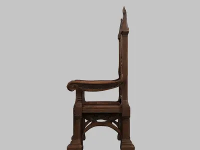 Wooden Carved Medieval Chair Low-poly 3D model