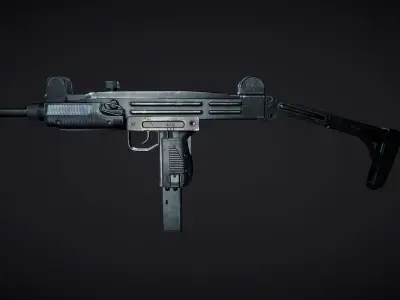 Uzi 01 Metal Stock Active 3D model
