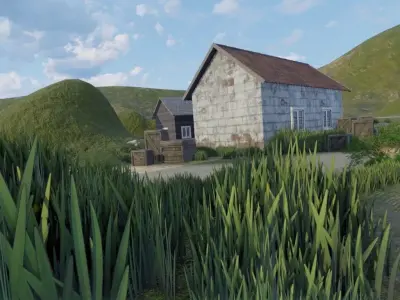 Rural Settlement With Pond 3D model