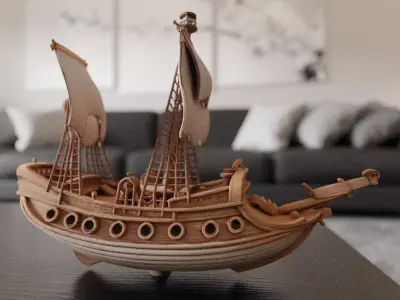 wooden ship 3D print model