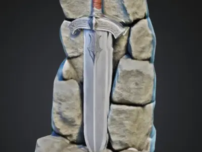 Legendary Sword in Stone 3D Model 3D model