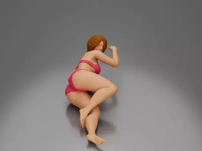 Woman in pink lingerie lying sideways resting arm with soft gaze 3D print model