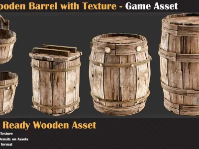 25 Wooden Barrel with Texture - Game Asset   3D model