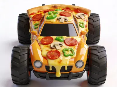 Pizza Delivery Monster Truck 3D Model Low-poly 3D model