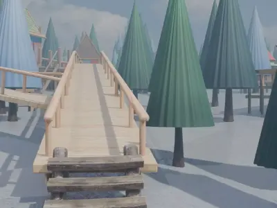 Snowy Village Scene 3D model