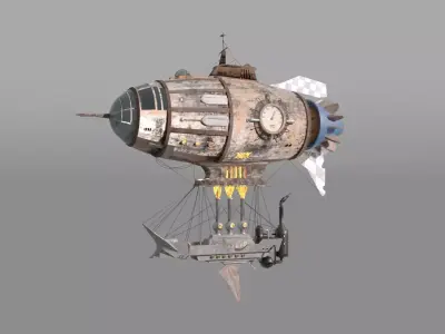 Steampunk style zeppelin with ship 3D model