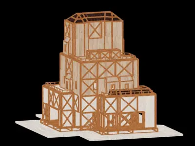 Medieval Low Poly Building Castle Wooden Village Stone House 04 Low-poly 3D model