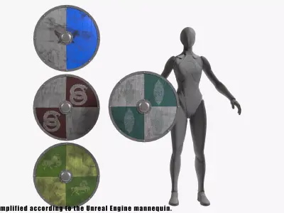 Wooden Shield Set Low-poly 3D model