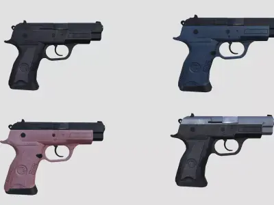 Low Poly Pistol BT 02  4 Colour Modern Weapons Low-poly 3D model