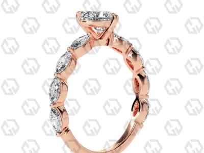 Ring 84 Heart Shape marquise on shanks with Gems 3D print model