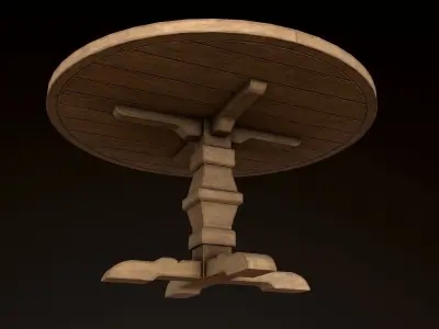 Wood Round Dining Table - PBR Game Ready Low-poly 3D model