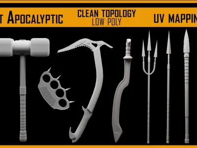 50 Post Apocalyptic Weapon Base mesh  Low-poly 3D model