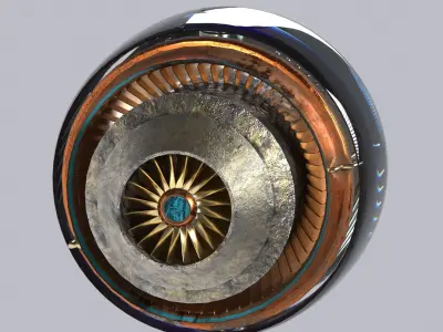 3D model of sci fi jet engine with light 3dsmax Low-poly 3D model