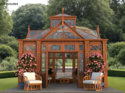  Victorian Style Greenhouse with Furniture and Flowers 