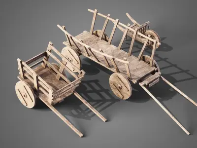 Medieval carts Low-poly 3D model