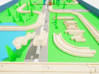 Train Set - Modular Train Track - Trains and Table  Low-poly 3D model