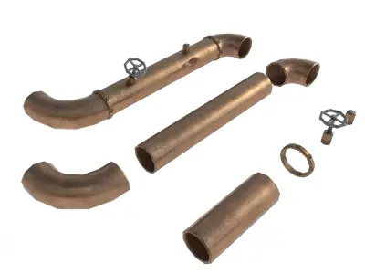 Pipes copper pipe with lines Low-poly 3D model