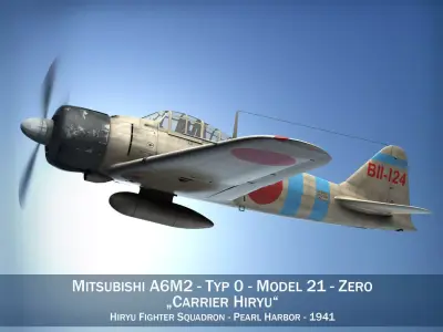 Mitsubishi A6M2 Zero - Carrier Hiryu 3D model