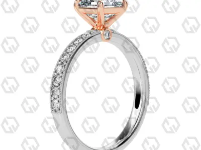 Ring 161 Asscher Shape milgrain pave set ring with Gems 3D print model