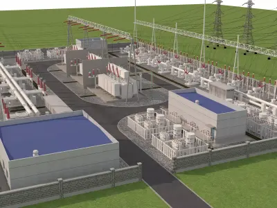 Electrical power substation low-poly 3D model