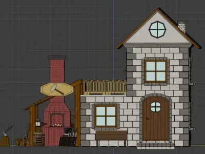 Low poly forge pbr game ready house with porch Free low-poly 3D model