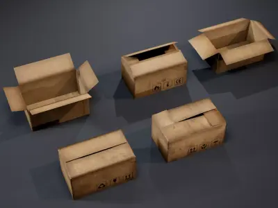 Dirty Cardboard Boxes Set Low-poly 3D model