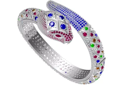 Antique Snake Multi Colour Gemstone Bracelet 3D print model
