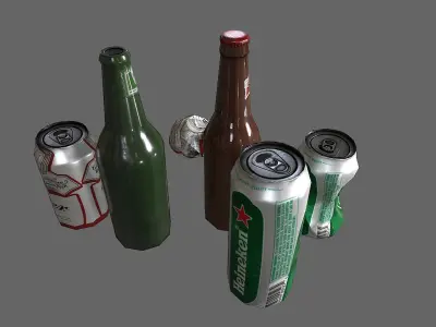 Bottles and cans Low-poly 3D model