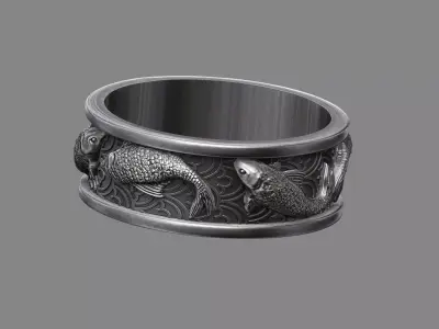 Japanese Koi Fish wedding band 3D print model